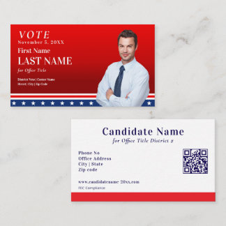 Political Election Campaign Red Candidate Custom  Visitekaartje