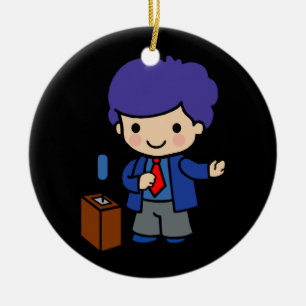 Politicus / spreker met blauw haar met podium keramisch ornament