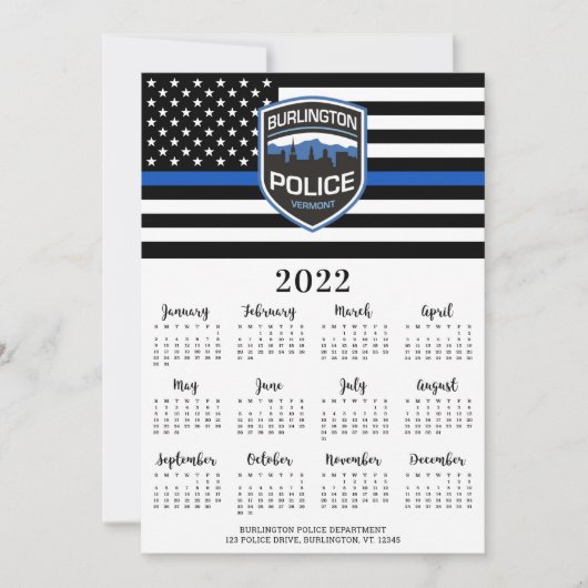 Politie 2022 Thin Blue Line Logo 12-maandkalender Feestdagenkaart (Voorkant)