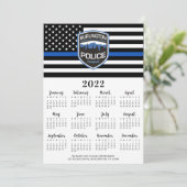 Politie 2022 Thin Blue Line Logo 12-maandkalender Feestdagenkaart (Staand voorkant)