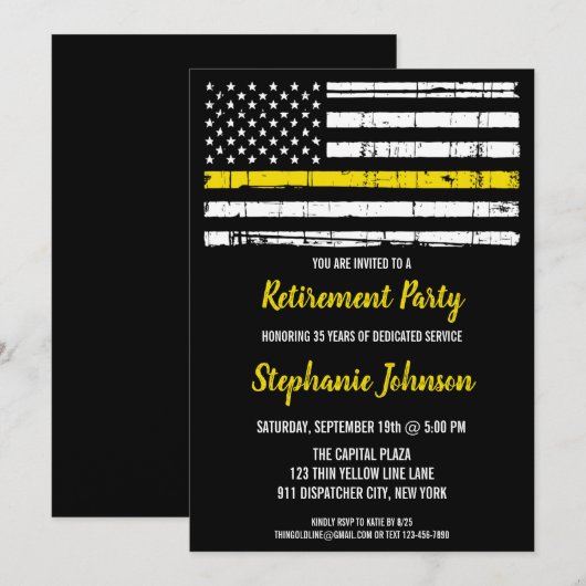 Politie 911 Verzender pensionering Thin Yellow Lin Kaart (Voorkant / Achterkant)