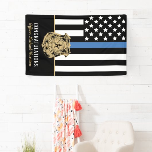 Politie Academie Afstuderen Agent Blauwe Lijn Vlag Spandoek (Insitu)