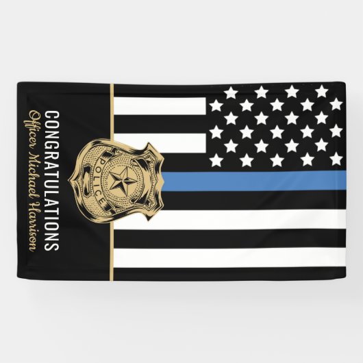 Politie Academie Afstuderen Agent Blauwe Lijn Vlag Spandoek (Horizontaal)