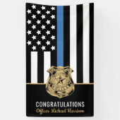 Politie Academie Afstuderen Agent Blauwe Lijn Vlag Spandoek (Verticaal)