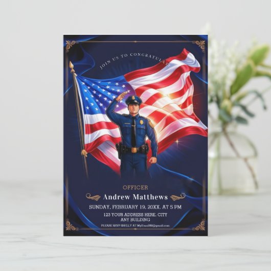 Politie afstuderen Academie Majestic Uitnodiging (Staand voorkant)