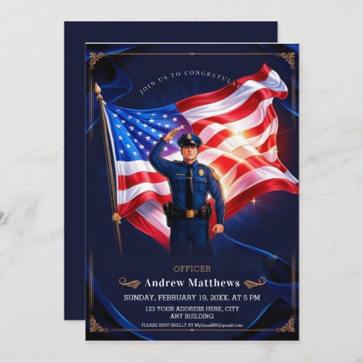 Politie afstuderen Academie Majestic Uitnodiging (Voorkant / Achterkant)