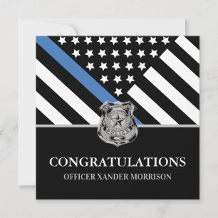 Politie Afstuderen Blauwe Lijn Vlag Felicitaties Kaart