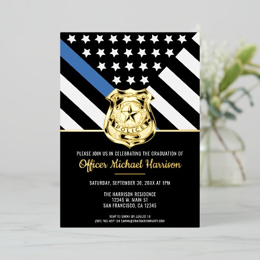 Politie Afstuderen Blauwe Lijn Vlaggenwet Handhavi Folie Uitnodiging (Staand Voorkant)