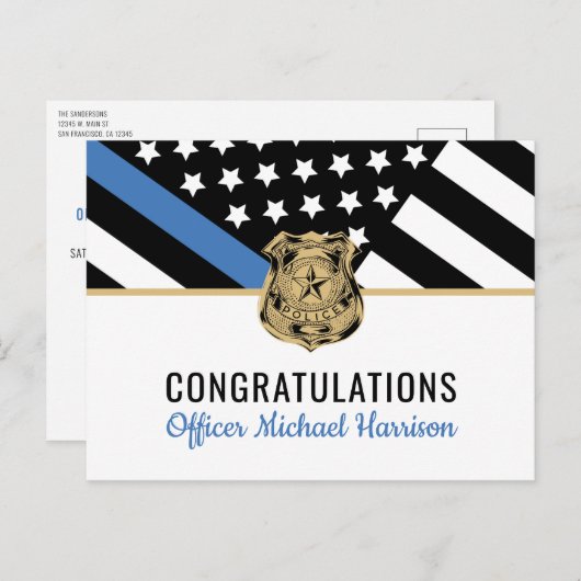 Politie Afstuderen Blauwe Lijn Vlaggenwet Handhavi Uitnodiging Briefkaart (Voorkant / Achterkant)