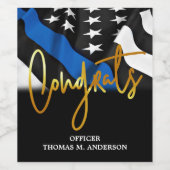 Politie Afstuderen gefeliciteerd met blauwe lijn Wijn Etiket (Enkel label)