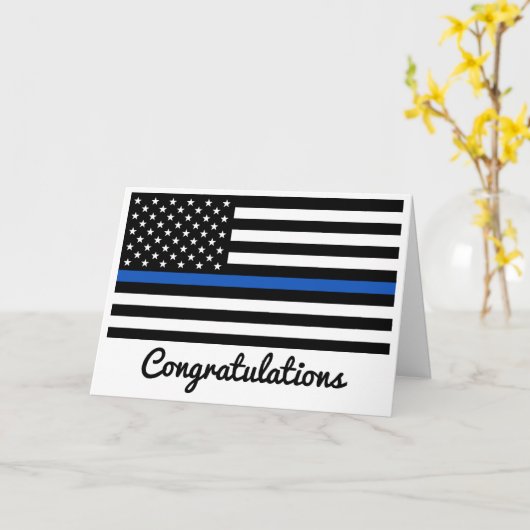 Politie Afstuderen met blauwe lijn gefeliciteerd Kaart (Gele Bloem)