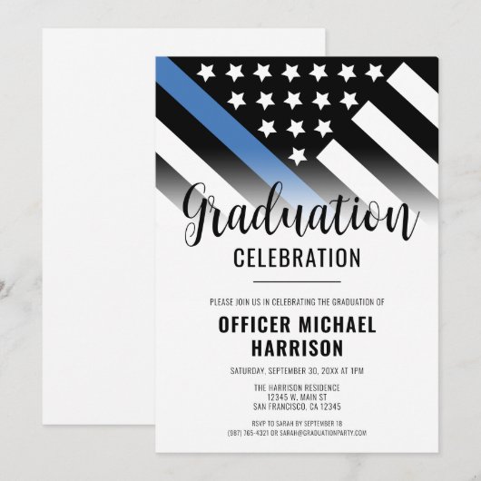 Politie Afstuderen Partij Blauwe Lijn Kaart (Voorkant / Achterkant)