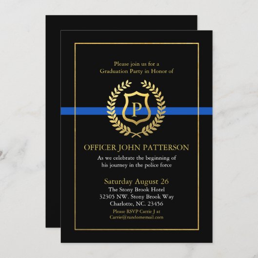 Politie Afstuderen | Pensioen Thema Monogram Kaart (Voorkant / Achterkant)