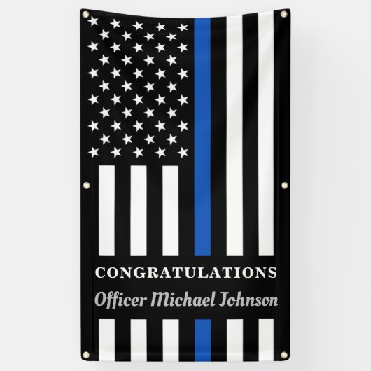 Politie Afstuderen personaliseert thin Blue Line P Spandoek (Verticaal)
