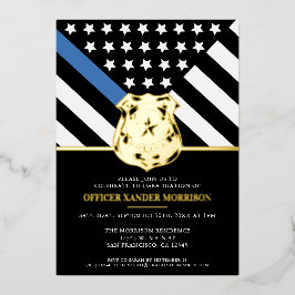 Politie Afstuderen voor blauwe lijn Vlaggenwet han Folie Uitnodiging