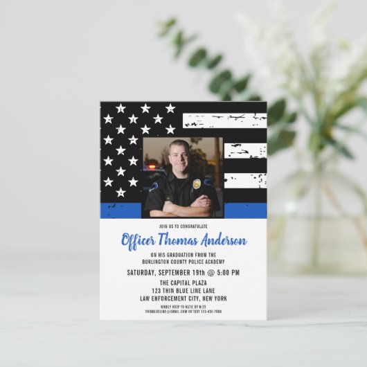 Politie Afstuderen Wetshandhaving Foto Uitnodiging (Staand voorkant)