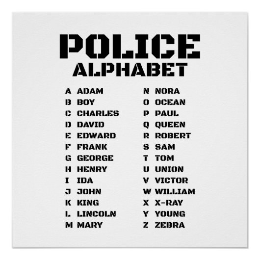 Politie-alfabet van Adam tot Zebra Unique Perfect Poster (Voorkant)