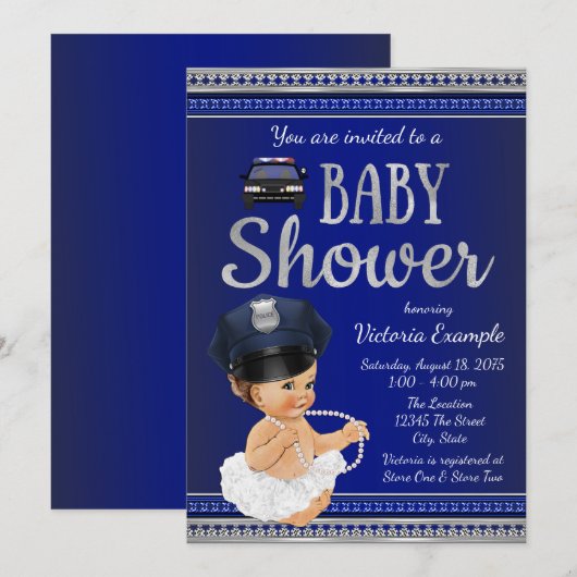 Politie Baby Douche Uitnodigingen Meisje Politie (Voorkant / Achterkant)