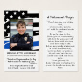 Politie begrafenis gebeden Kaart Gestorte agent Me (Voorkant /achterkant)