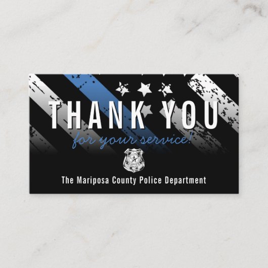 Politie blauwe lijn Amerikaanse vlag Dank je Visitekaartje (Voorkant)