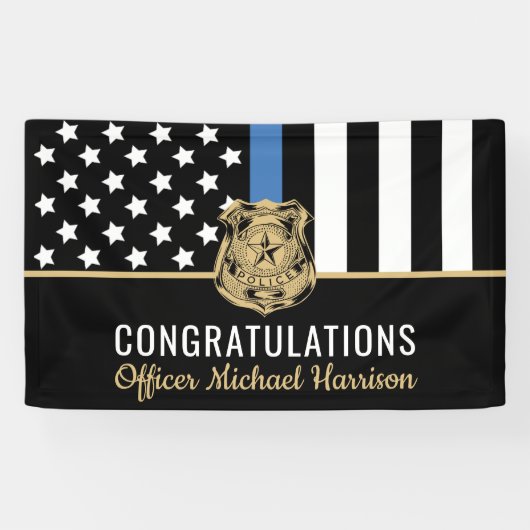 Politie Blauwe Lijn Vlag Academie Afstudeerfeest Spandoek (Horizontaal)