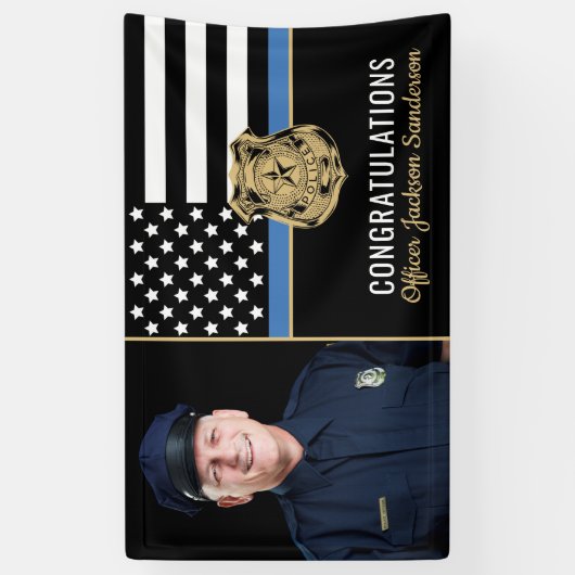 Politie blauwe lijn vlag accepteert fotopensioen spandoek (Verticaal)