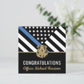 Politie Blauwe Lijn Vlag Felicitaties Afstuderen Kaart (Staand voorkant)
