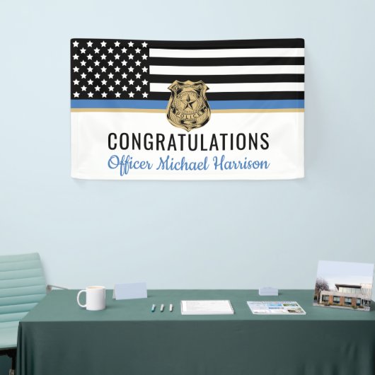 Politie Blauwe Lijn Vlag Gefeliciteerd Afstuderen Spandoek (Beurs)
