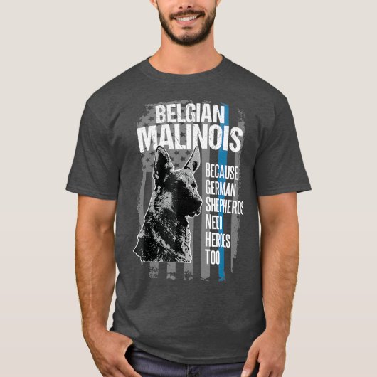 Politie Dog Malinois T shirt Funny K9 Thin Blue (Voorkant)
