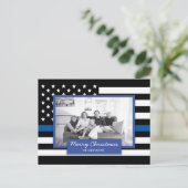 Politie Dunne Blauwe Lijn Amerikaanse Vlag Foto Feestdagenkaart (Staand voorkant)