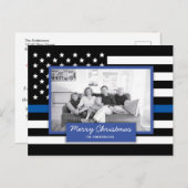 Politie Dunne Blauwe Lijn Amerikaanse Vlag Foto Feestdagenkaart (Voorkant / Achterkant)