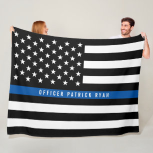 Politie Dunne Blauwe Lijn Amerikaanse Vlag Monogra Fleece Deken