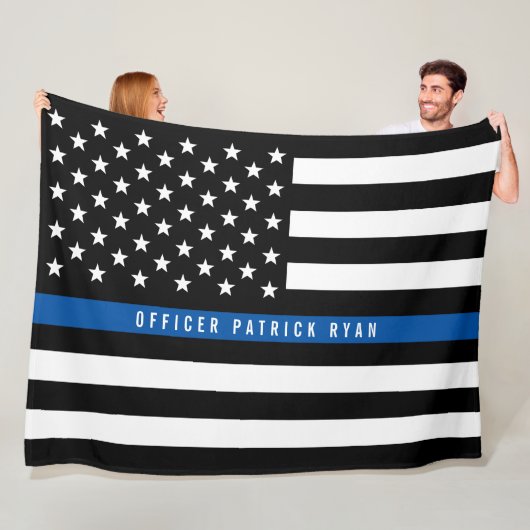 Politie Dunne Blauwe Lijn Amerikaanse Vlag Monogra Fleece Deken (In situ)