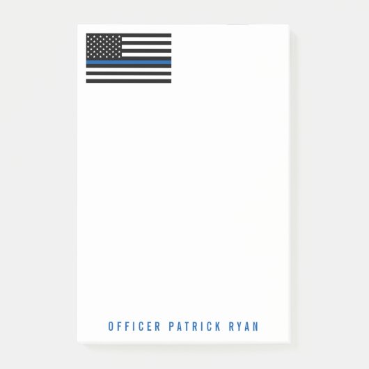 Politie Dunne Blauwe Lijn Amerikaanse Vlag Naam to Post-it® Notes (Voorkant)