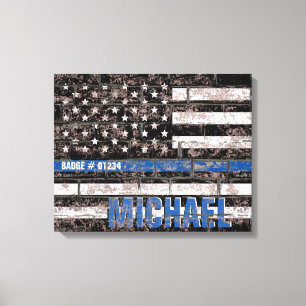 Politie Dunne Blauwe Lijn Amerikaanse Vlag Verdrie Canvas Afdruk