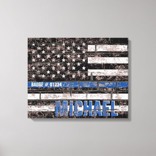 Politie Dunne Blauwe Lijn Amerikaanse Vlag Verdrie Canvas Afdruk (Voorkant)