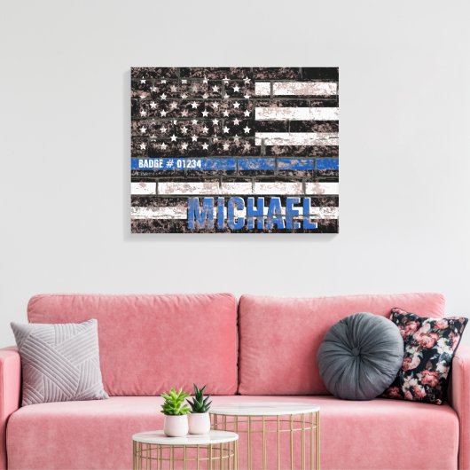 Politie Dunne Blauwe Lijn Amerikaanse Vlag Verdrie Canvas Afdruk (Insitu (Woonkamer))