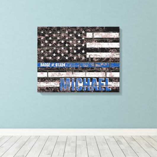 Politie Dunne Blauwe Lijn Amerikaanse Vlag Verdrie Canvas Afdruk (Insitu (Houten vloer))