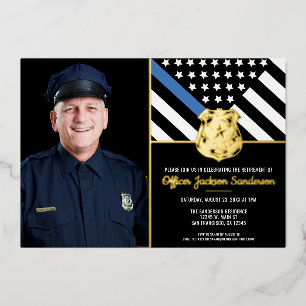 Politie Dunne Blauwe Lijn Foto Pensioen Folie Uitnodiging
