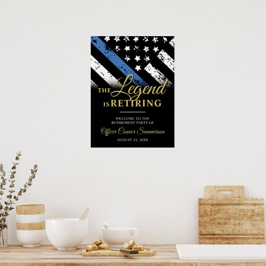 Politie Dunne Blauwe Lijn Pensioenpartij Welkom Poster (Keuken)