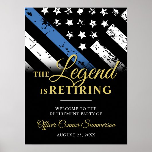 Politie Dunne Blauwe Lijn Pensioenpartij Welkom Poster (Voorkant)