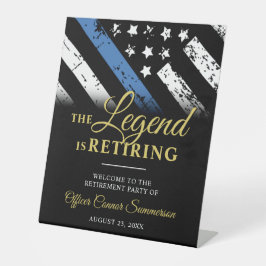 Politie Dunne Blauwe Lijn Pensioenpartij Welkom Reclamebord Met Voetstuk