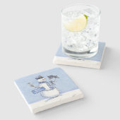 Politie Dunne Blauwe Lijn Sneeuwman Kerstmis Stenen Onderzetter (Zijkant)