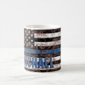 Politie Dunne Blauwe Lijn Verdrietige Vlag Monogra Koffiemok (Center)