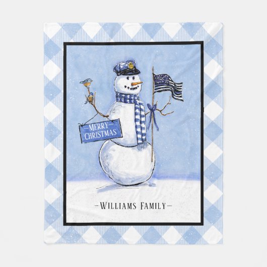 Politie Dunne Blauwe Lijn Vlag Vrolijk Kerstmis Sn Fleece Deken (Voorkant)