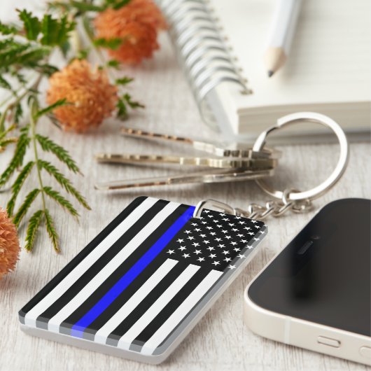 politie dunne blauwe lijn vlag vs verenigde staten sleutelhanger (Voorkant Rechts)