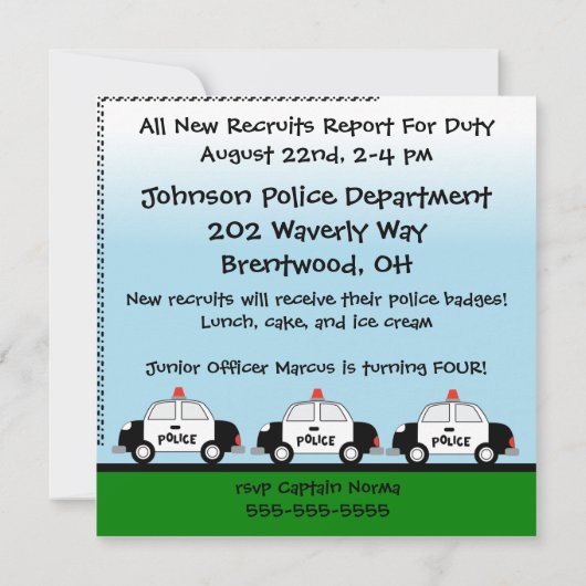 Politie Gepersonaliseerd uitnodiging (Achterkant)