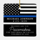 Politie Gepersonaliseerde Gezegende Cop Dunne Blau Keramisch Ornament (Achterkant)