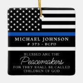 Politie Gepersonaliseerde Gezegende Cop Dunne Blau Keramisch Ornament (Voorkant)