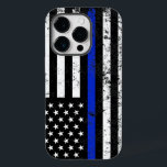 Politie gestileerde verontruste Amerikaanse vlag Case-Mate iPhone 14 Pro Hoesje<br><div class="desc">Een telefoonhoesje met een politiethema met de populaire dunne blauwe lijnvlag van politie en politie.</div>